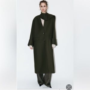 Viral Zara Coat with Scarf Wool, Olive Green. Sz xs/s